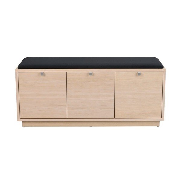 Melns/dabīga toņa apavu plaukts ar ozolkoka imitāciju un soliņu Confetti – Rowico-image-2