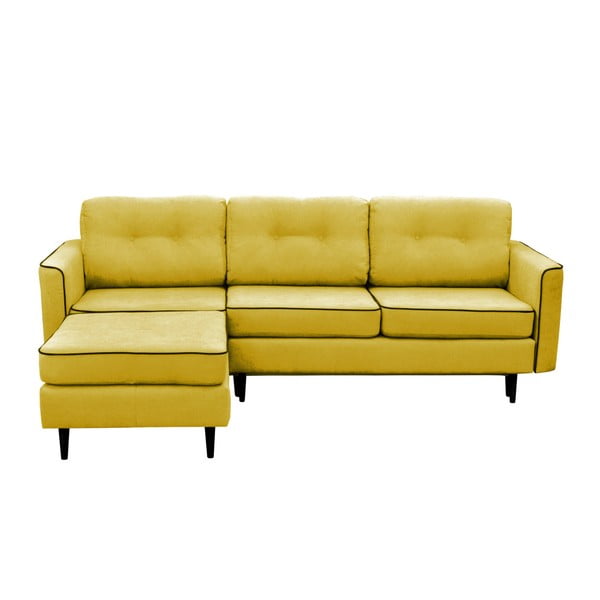 Sinepju dzeltens trīsvietīgs izlaižams stūra dīvāns ar melnām kājām Mazzini Sofas Dragonfly, kreisais stūris