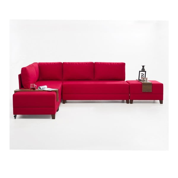 Sarkans dīvāns-guļamā sāna kreisais stūris 2 glabāšanas dēļi Balcab Diana