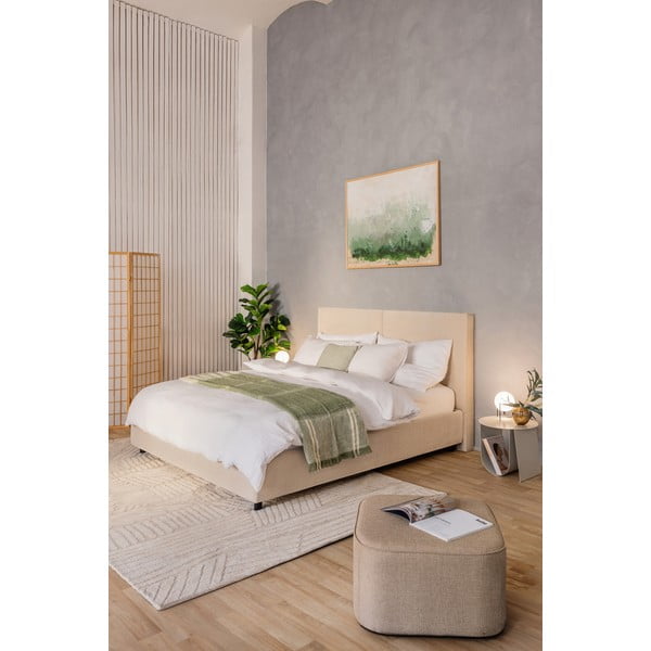 Bēša polsterēta divvietīga gulta ar veļas kasti un redelēm 180x200 cm Myra Bold – Bonami Selection-image-1