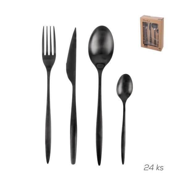 Melns nerūsējošā tērauda galda piederumi (24 gab.) – Orion-image-3