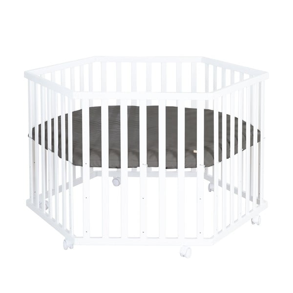 Balta bērnu sētiņa ar regulējamu augstumu/ar riteņiem – Roba