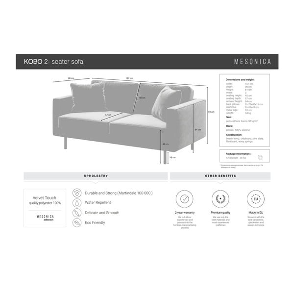 Zaļš samta dīvāns 167 cm Kobo – MESONICA-image-4