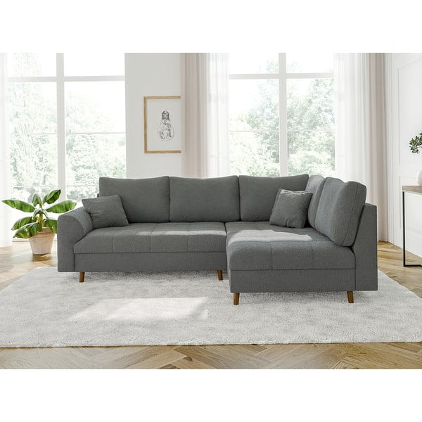 Pelēks stūra dīvāns no buklē auduma (ar labo stūri/L veida) Ariella – Ropez-image-1