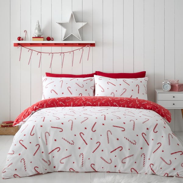 Sarkana/balta divguļamā/īpaši gara gultas veļa 200x200 cm Candy Cane – Catherine Lansfield