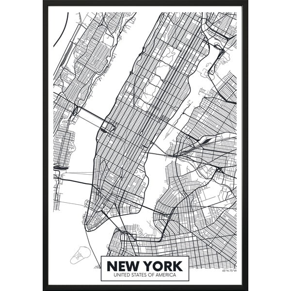Sienas plakāts rāmī MAP/NEWYORK, 40 x 50 cm