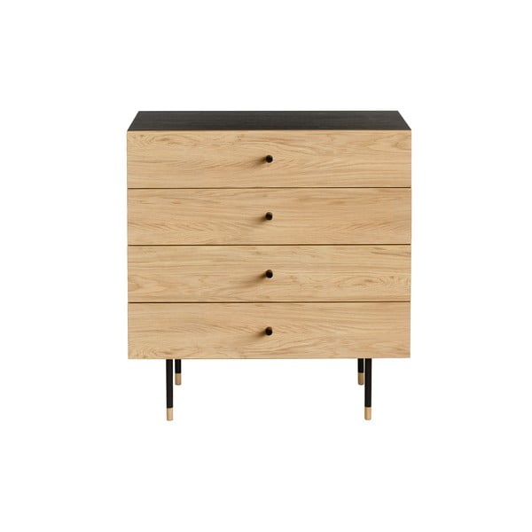 Melna/dabīga toņa augsta kumode ar ozolkoka imitāciju 80x87 cm Jugend – Woodman-image-2