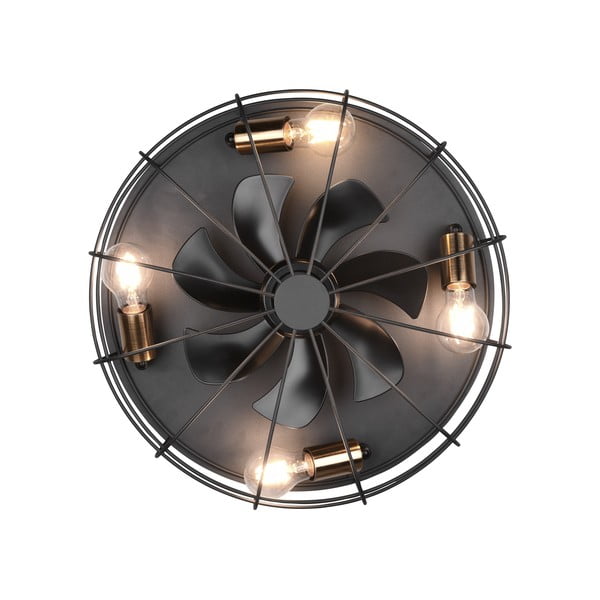 Matēti melna griestu lampa ar tālvadību/ar ventilatoru Trondheim – Trio-image-4