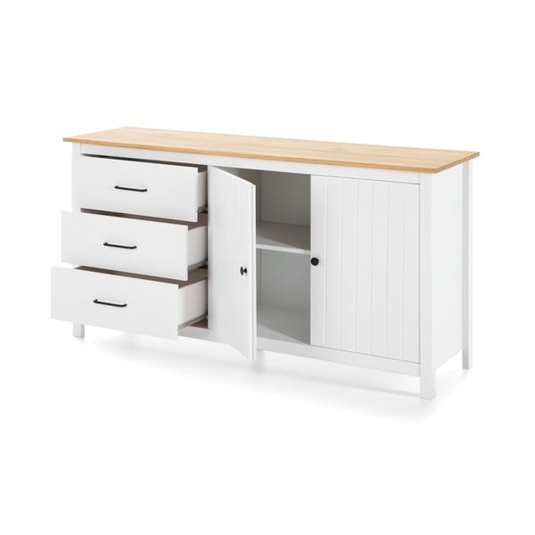 Balta priedes masīvkoka zema kumode 150x80 cm Miranda – Marckeric-image-4