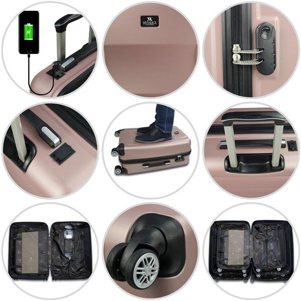 2 rozā ceļojumu koferi uz riteņiem ar USB pieslēgvietām My Valice LASSO Large & Medium-image-4