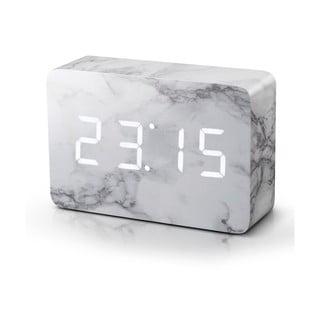 Pelēks modinātājs ar marmora dekoru un baltu LED displeju Gingko Brick Click Clock