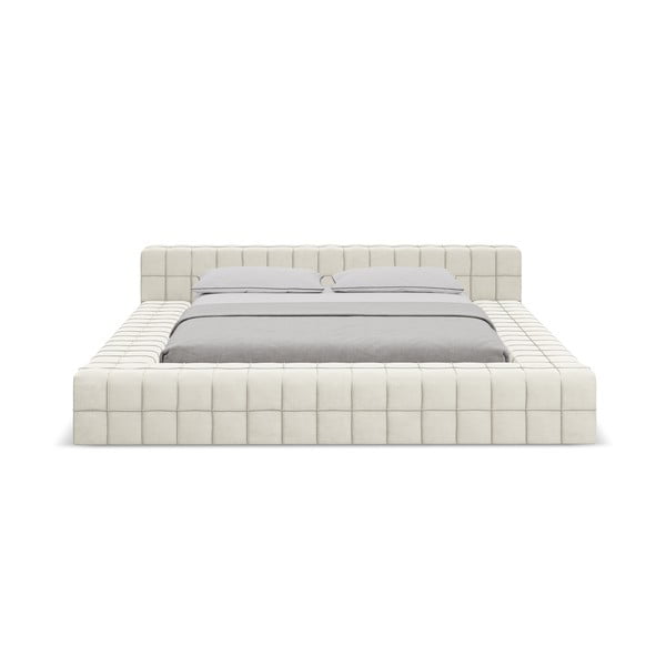 Krēmkrāsas polsterēta divvietīga gulta ar redelēm 140x200 cm Akela – Makamii-image-2