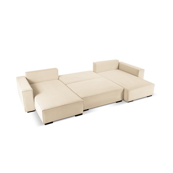 Bēšs velveta U veida izvelkamais dīvāns Mazzini Sofas Azalea-image-3