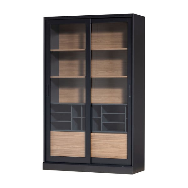 Melna/dabīga toņa priedes masīvkoka vitrīna ar bīdāmām durvīm 125x200 cm James – WOOOD-image-2