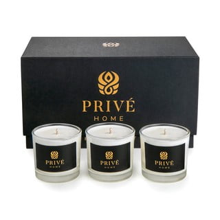 3 baltu aromātisko sveču komplekts Privé Home Lemon Verbena/Mimosa-Poire/Rose Pivoine