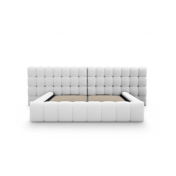 Gaiši pelēka polsterēta divvietīga gulta ar veļas kasti un redelēm 200x200 cm Mamaia – Micadoni Home-image-4