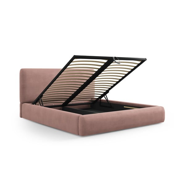 Rozā polsterēta divvietīga gulta ar veļas kasti un redelēm 140x200 cm Colonel – Cosmopolitan Design-image-2