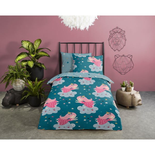 Zaļganzila kokvilnas bērnu gultas veļa 120x150 cm Princesse – Good Morning-image-1