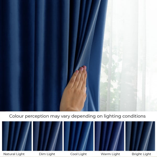 Tumši zils samta daļēji gaismu necaurlaidīgs aizkars 140x245 cm Eyelets – Restilo-image-4