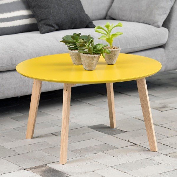 Izvelkamais galds Molina ⌀80 cm, dzeltens-image-1