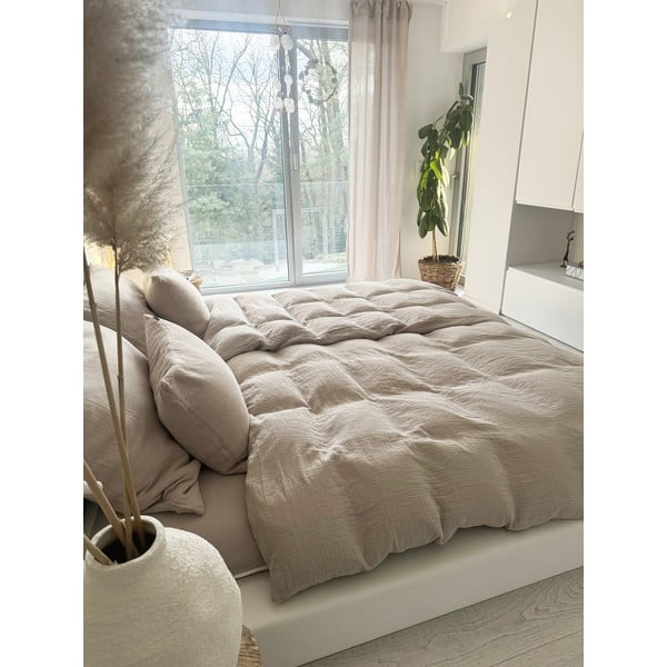 Bēša vienguļamā muslīna gultas veļa 135x200 cm Plain Muslin – Butter Kings-image-2