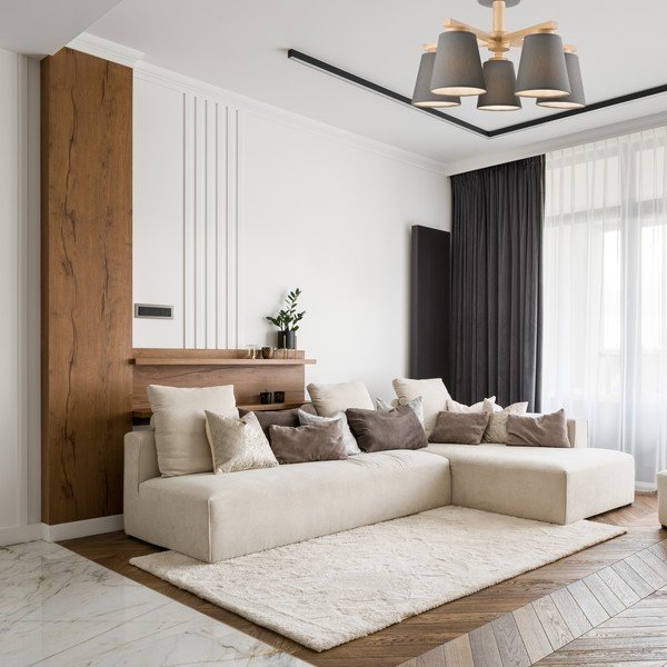 Pelēka griestu lampa ar auduma abažūru ø 15 cm Ellie – LAMKUR-image-1