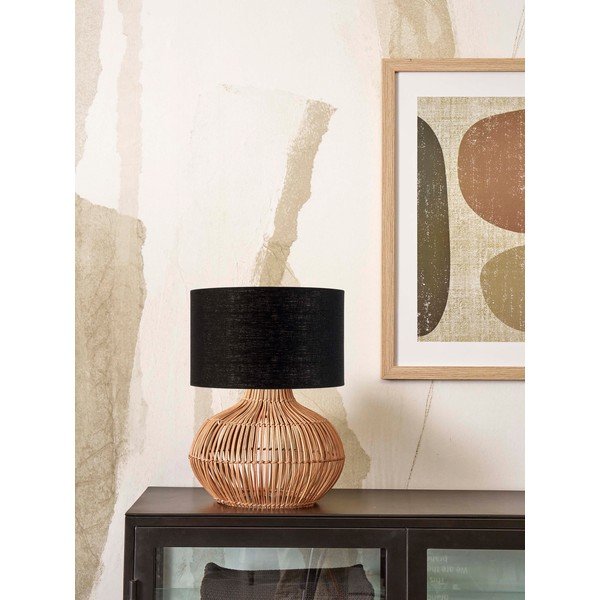 Melna/dabīga toņa galda lampa ar auduma abažūru (augstums 48 cm) Kalahari – Good&Mojo-image-1