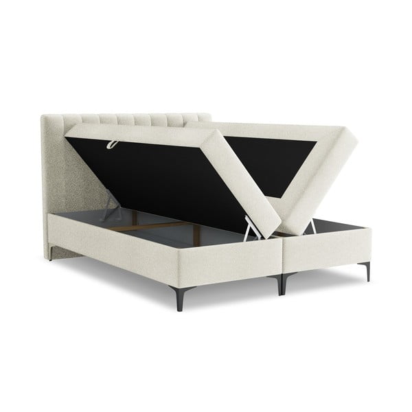 Bēša atsperu gulta ar veļas kasti 180x200 cm Puhala – Makamii-image-1