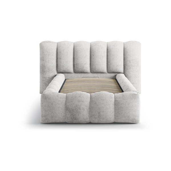 Pelēka polsterēta vienvietīga gulta ar veļas kasti un redelēm 90x200 cm Lupine – Micadoni -image-3