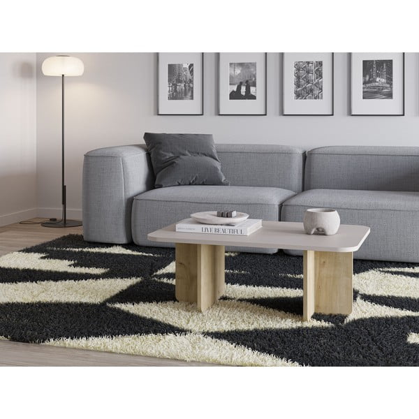 Krēmkrāsas/dabīga toņa žurnālgaldiņš ar ozolkoka imitāciju 56x100 cm Hillary – Marckeric-image-1