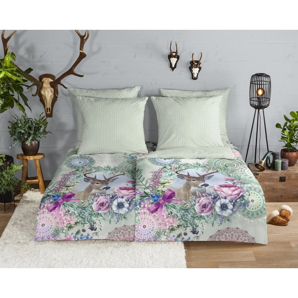 Zaļa vienguļamā flaneļa gultas veļa 140x200 cm Romini – HIP-image-1