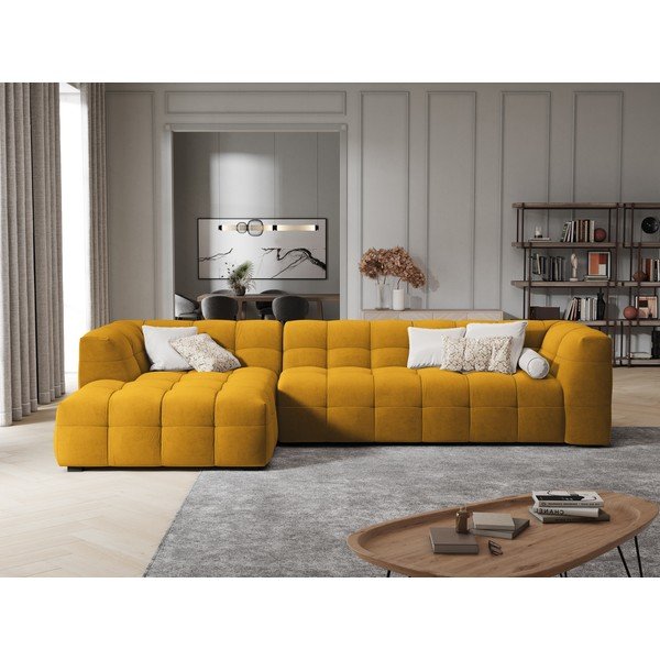 Dzeltens samta stūra dīvāns Windsor & Co Sofas Vesta, kreisais stūris-image-1