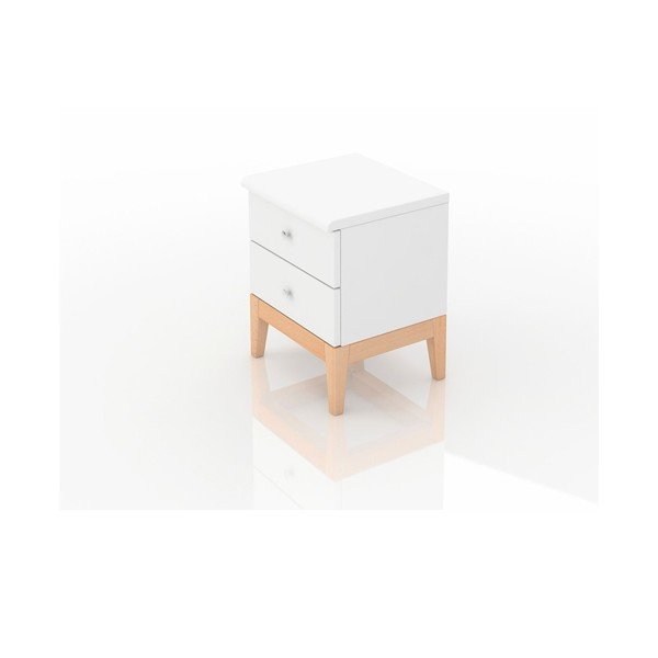 Baltas priedes koka naktsskapītis ar 2 atvilktnēm Skandica Livia, augstums 54 cm-image-1