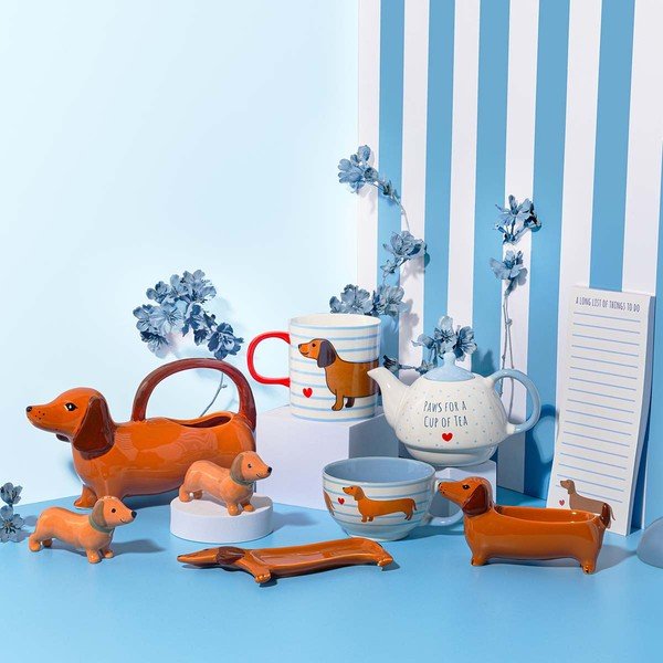 Zila/brūna porcelāna krūze 300 ml Sausage Dog – Sass & Belle-image-4