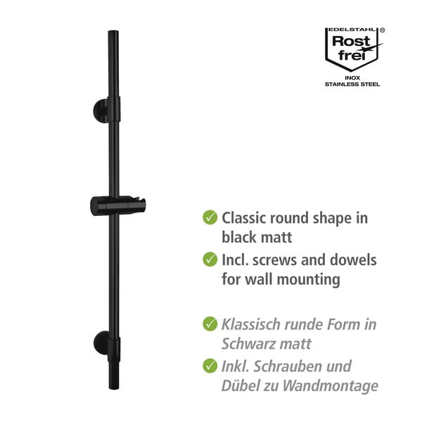 Melns nerūsējošā tērauda sienas dušas stienis 66 cm Basic – Wenko-image-2