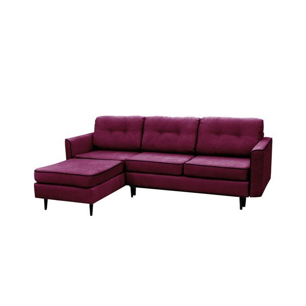 Violets trīsvietīgs izlaižams stūra dīvāns ar melnām kājām Mazzini Sofas Dragonfly, kreisais stūris-image-1