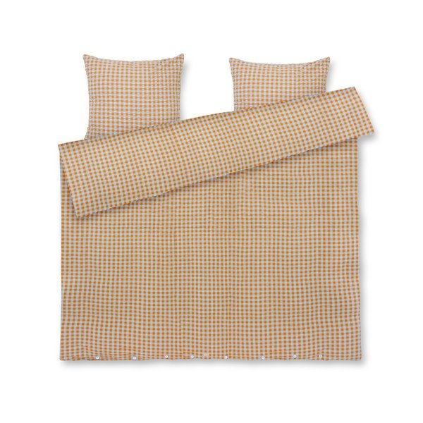 Okera dzeltena/gaiši zila divvietīga/īpaši gara gultas veļa no krepa auduma 200x220 cm Bæk&Bølge – JUNA