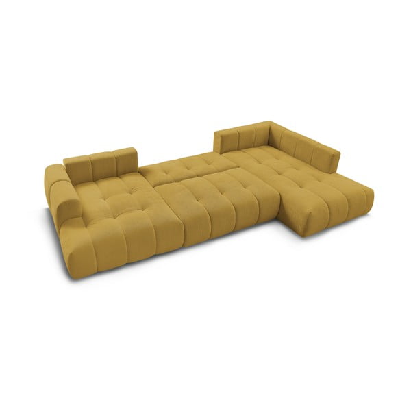 Sinepju dzeltens salokāms/ar uzglabāšanas vietu stūra dīvāns (ar labo stūri/U veida) Fuji – Bobochic Paris-image-4