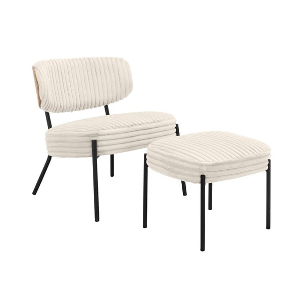 Krēmkrāsas velveta atpūtas krēsls ar kāju balstu Jerry – Støraa