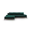 Tumši zaļš samta izvelkamais stūra dīvāns ar veļas kasti Windsor & Co Sofas Astre, kreisais stūris
