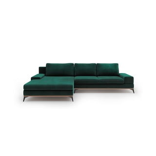 Tumši zaļš samta izvelkamais stūra dīvāns ar veļas kasti Windsor & Co Sofas Astre, kreisais stūris