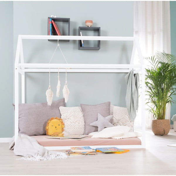 Balta bērnu gulta mājas formā 70x140 cm Montessori – Roba-image-2