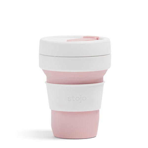 Baltas un rozā krāsas salokāma ceļojumu krūze Stojo Pocket Cup Rose, 355 ml