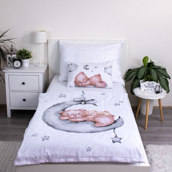 Balta kokvilnas bērnu gultas veļa 100x135 cm Teddy Bear "Ribbon" – Jerry Fabrics-image-1