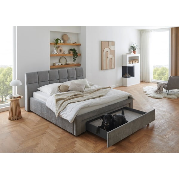 Pelēka polsterēta divvietīga gulta bez režģa 180x200 cm Canyon – Meise Möbel-image-1