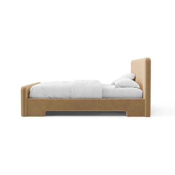 Gaiši brūna polsterēta divvietīga gulta ar redelēm 140x200 cm Eda – Micadoni -image-3