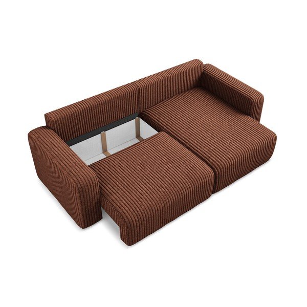 Terakotas oranžs velveta salokāms stūra dīvāns ar uzglabāšanas vietu (ar labo stūri/ar zvilni) Kona – Makamii-image-4