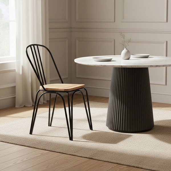 Melns gobas masīvkoka pusdienu krēsls District – Premier Housewares-image-1