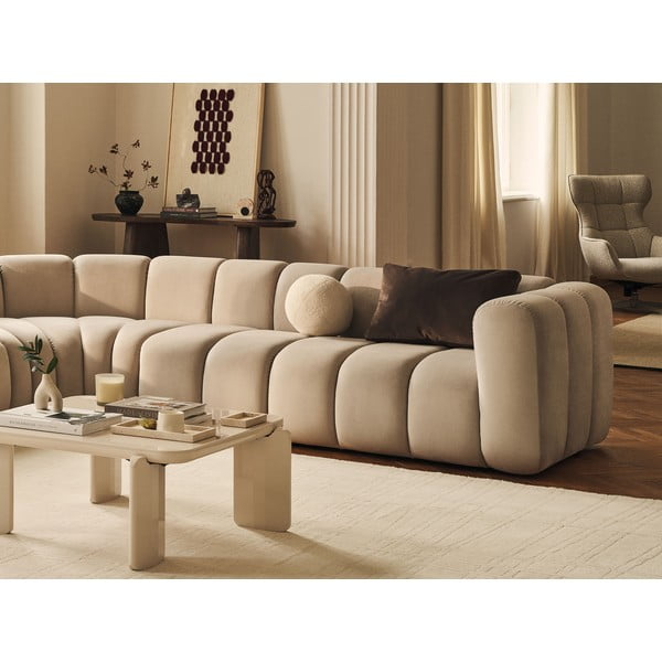 Bēšs modulārais stūra dīvāns no šenila auduma Lupine – Micadoni -image-4