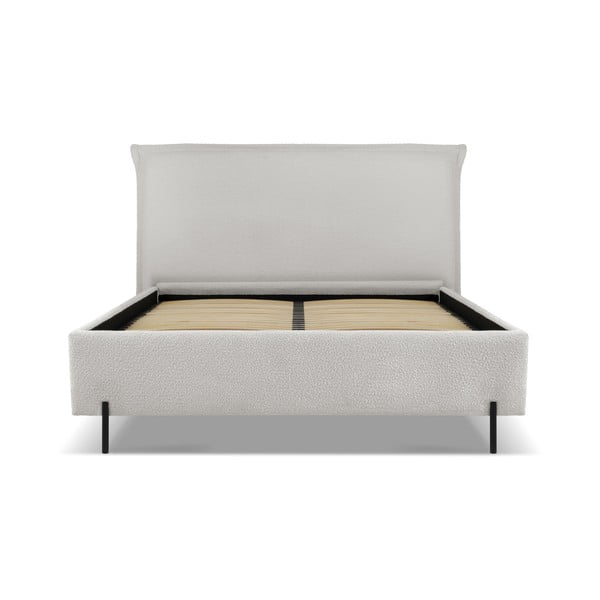 Gaiši pelēka polsterēta divvietīga gulta ar veļas kasti un redelēm 160x200 cm Armie – Milo Casa-image-2